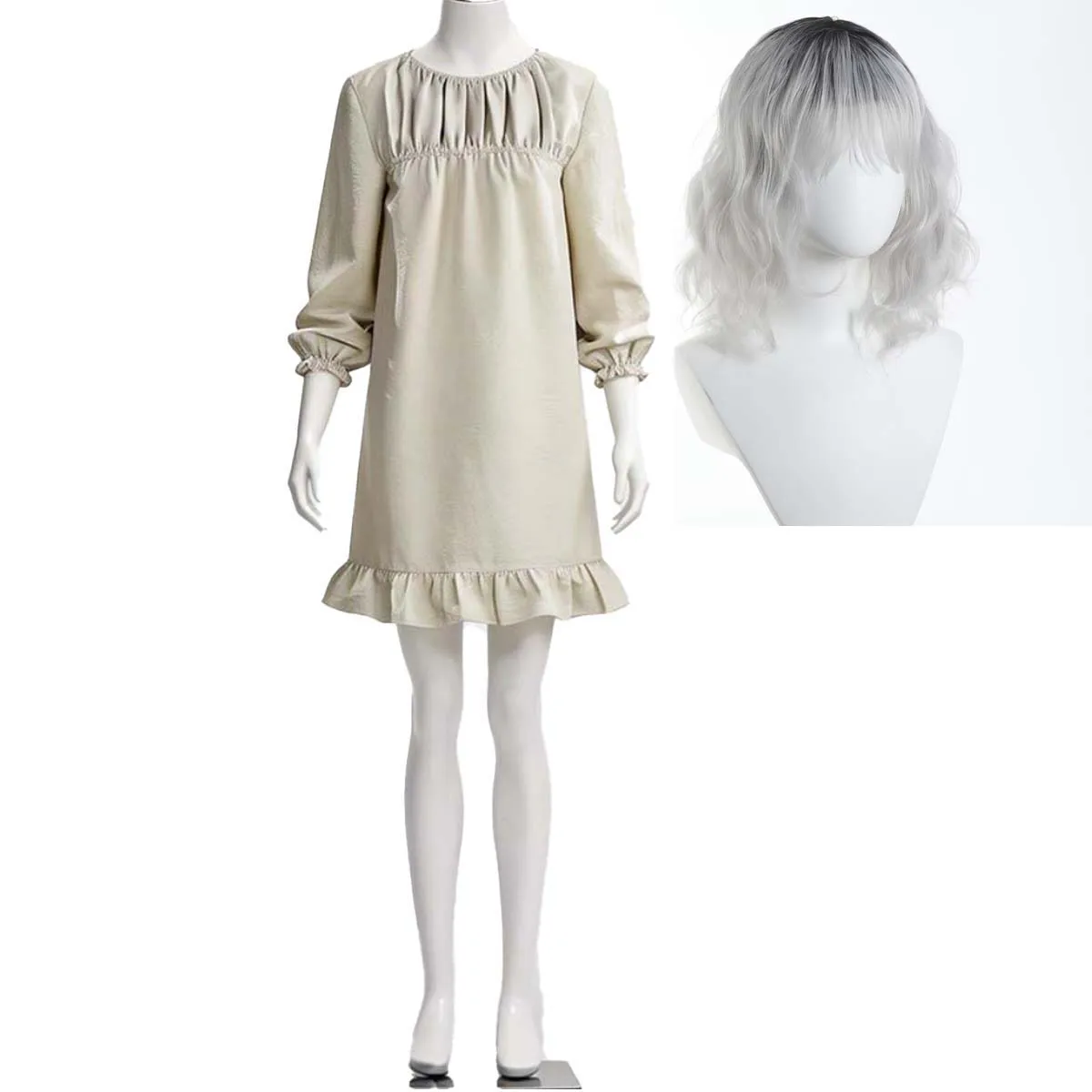 

Women Girl Halloween Carnival Party Emily Cosplay Wig Beige Dress Costume Set