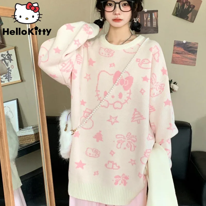 Kawaii Sanrio Star maglione lavorato a maglia Hello Kitty donna autunno inverno nuovi pullover versatili Y2k Sweet Girls Preppy abbigliamento