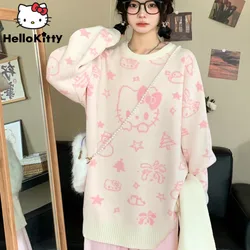 Kawaii Sanrio Star maglione lavorato a maglia Hello Kitty donna autunno inverno nuovi pullover versatili Y2k Sweet Girls Preppy abbigliamento cappotto