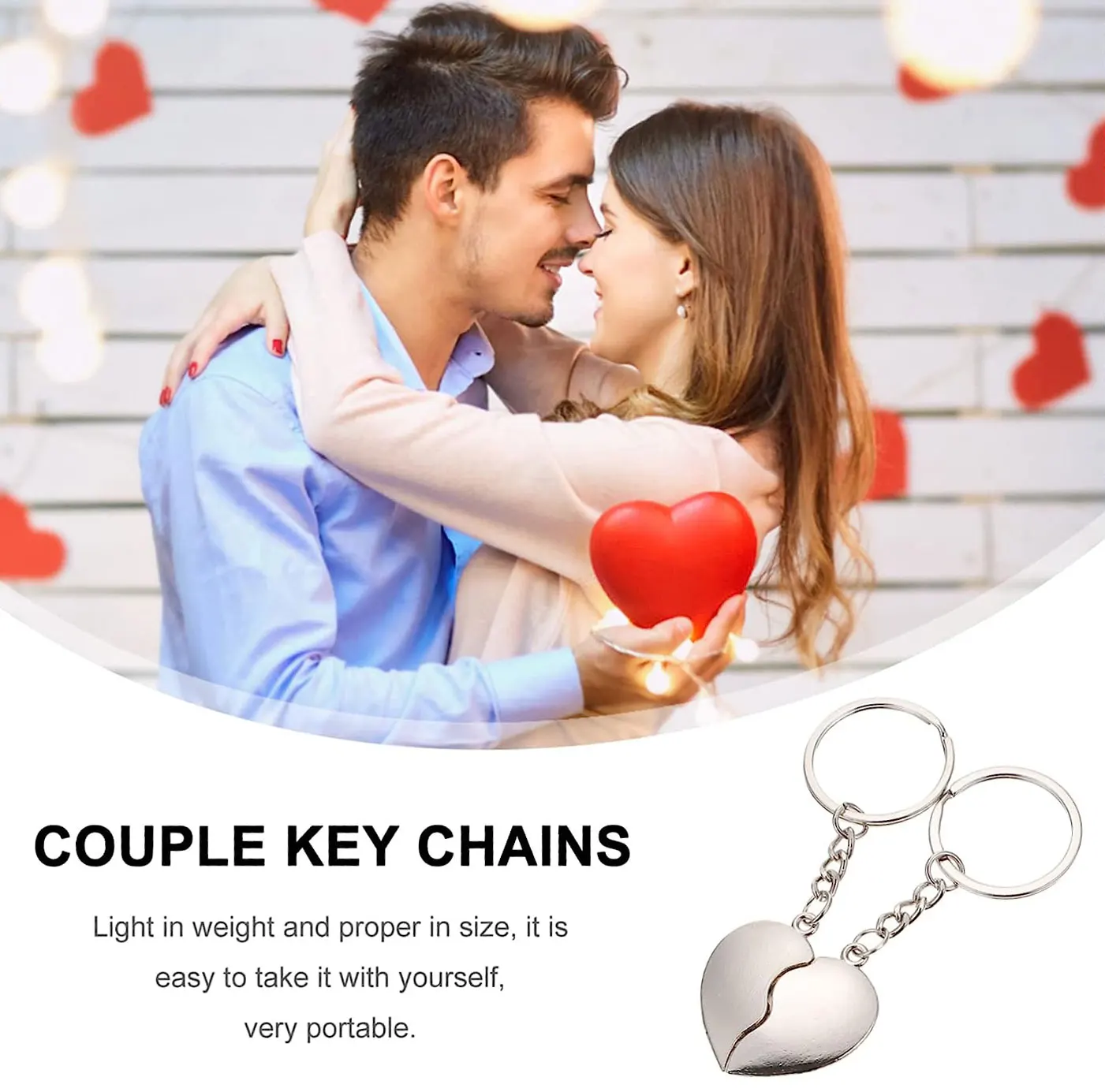 1Pair Couple Keychain Heart Key Rings Lovers Love Key Chain for Valentine's Day Gift Friendship Gift Decorative Keyring Findings