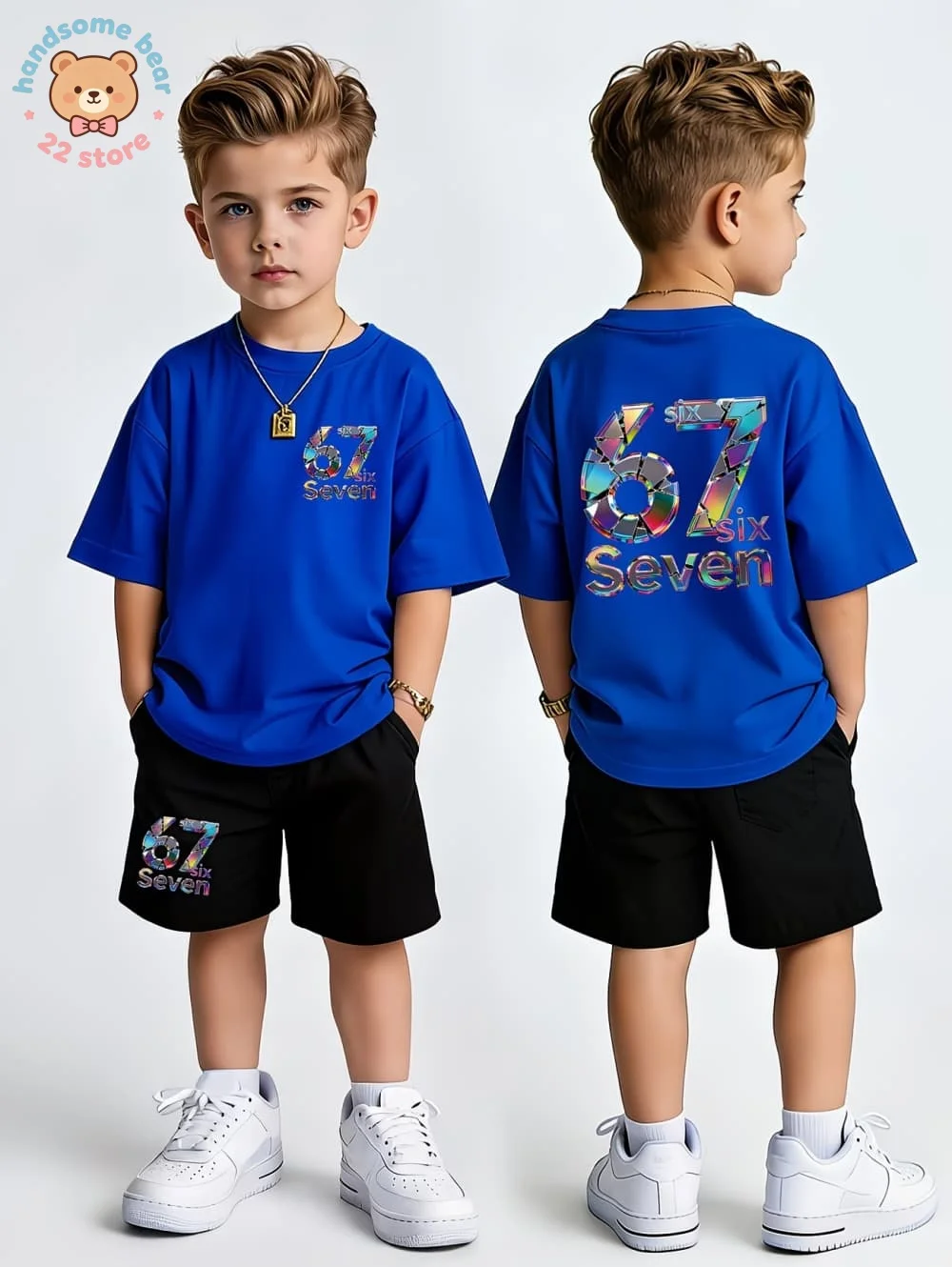 Boys Sets 67 Funny Print Kids T-Shirt Shorts Pant Set Casual Italian Brainrot Summer Top Suit for Funny Gift Children's Clothing