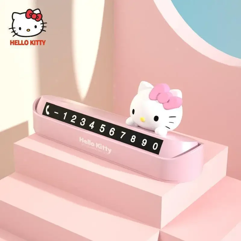 Sanrio Hello Kitty Car Parking Sign Temporary Parking Phone Plate Universal Kawaii Number Plate Magnetic Attraction Appearance