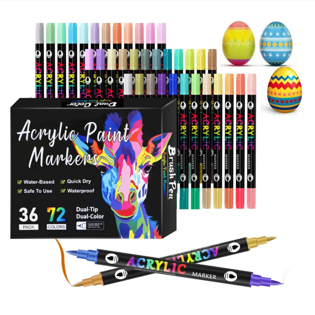 

Набор акриловых маркеров с двумя наконечниками и двумя цветами, 12/24/36 шт., на водной основе, нетоксичные, быстросохнущие, для камня, холста, дерева, керамики, стекла