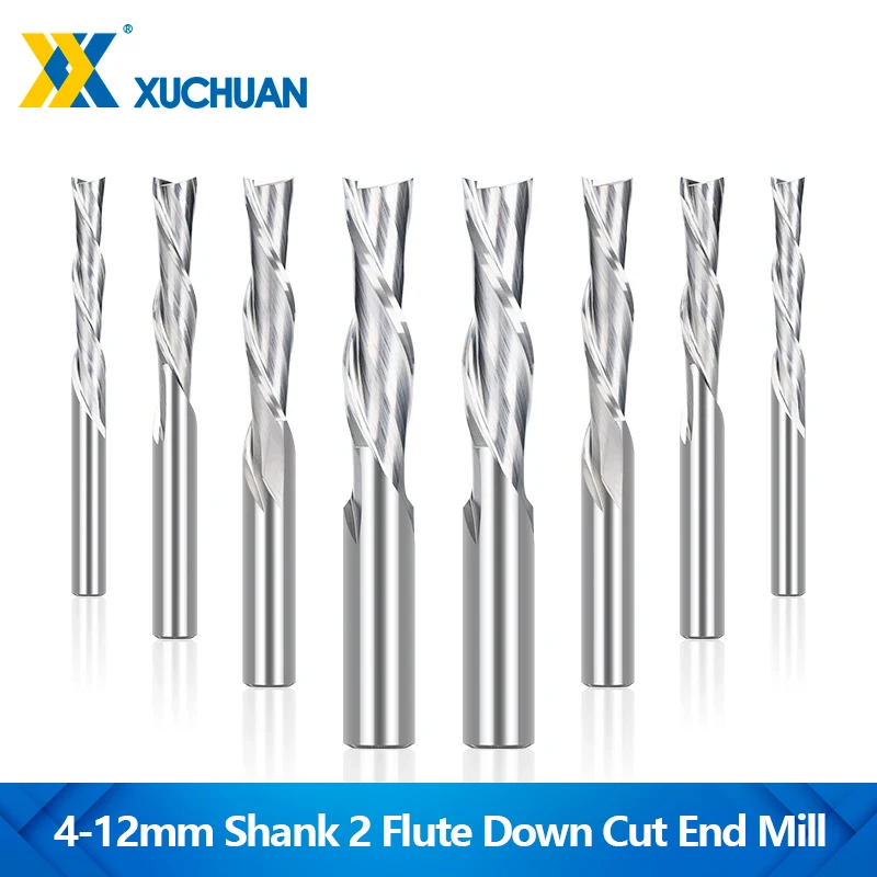 

XUCHUAN 2 Flute Cutter 4/5/6/8/10/12mm Shank Left Hand Down Cutter Carbide Spiral End Mill For Cutting Aluminum CNC Router Bit