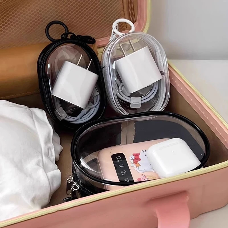 Multifunctional Clear Data Cable Storage Box Outdoor Travel Headset Storage Bag Data Cable Round Storage Bag