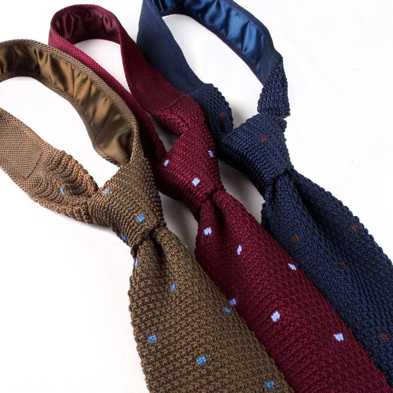 6.5cm British Style Casual Men\'s Dots Knitted Neck Ties Formal Business Solid Navy Green Brown Neckties Handmade Tuxedo Cravat