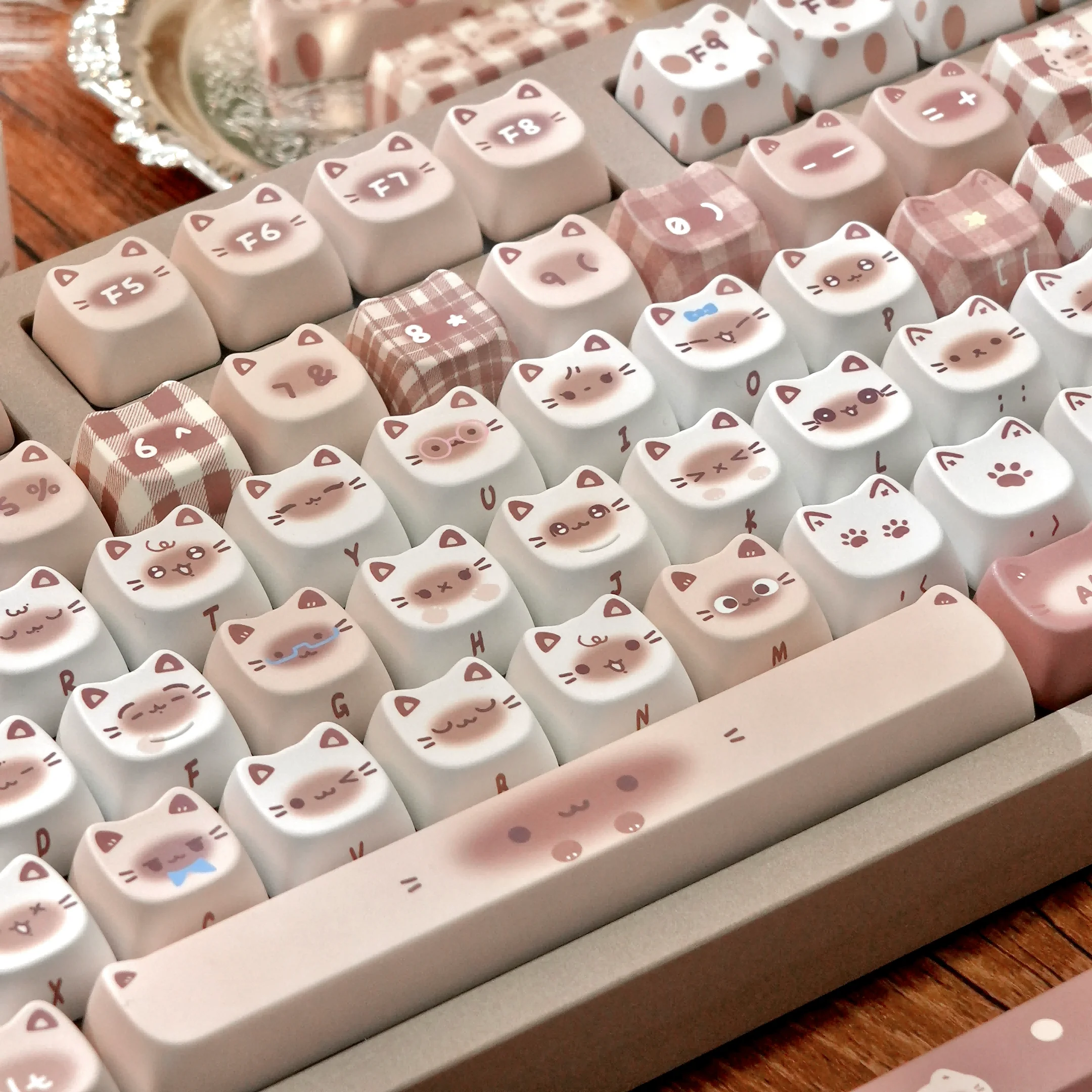 

MAIMOOO Mao Cat Keycap Siamese Cat Brown Keycaps PBT Dye-Sublimated 140-Keys Cute Aulaf75 DIY White Keyboard Keycap
