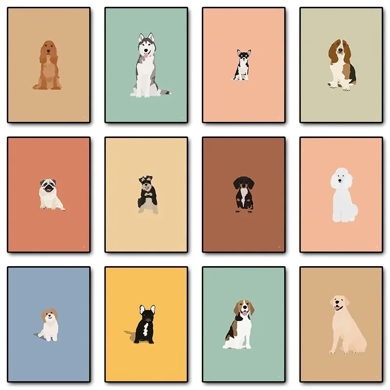 1pc frameless Canvas Painting Modern Colorful Abstract Puppy Portrait Poster Wall Art Picture Beagle Koki Bull Dog Canvas Pai