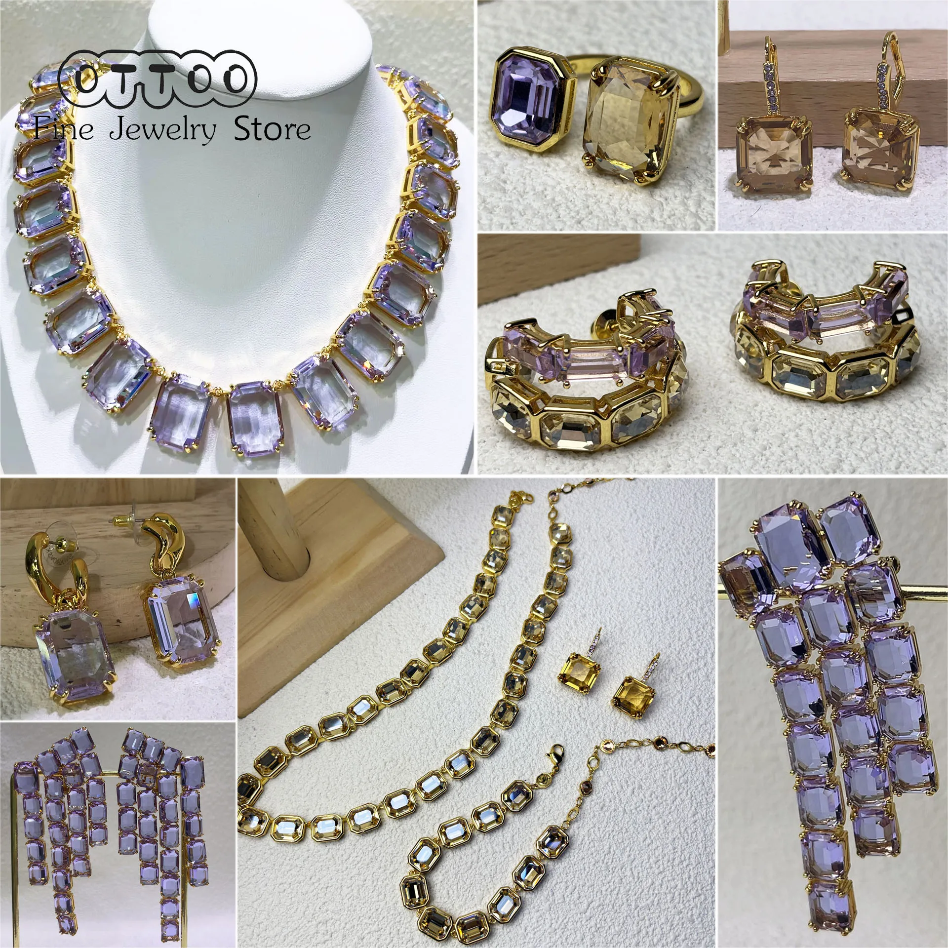 

Original 2025 Purple Zircon Crystal Necklace Fine Jewelry Set for Women Stainless Steel Geometric Earrings Brooch Romantic Gift
