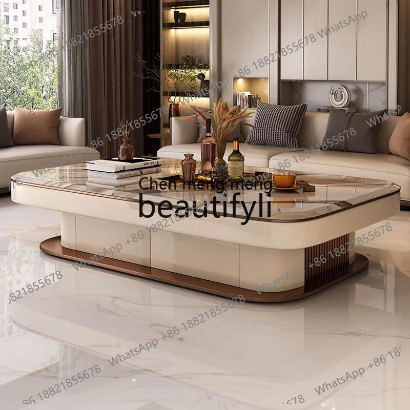 e5556Light luxury large coffee table, high-end living room, household microcrystalline stone table, large-capacity storage tea t