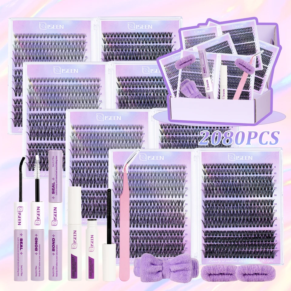 Kit de Racimos de Pestañas DIY 8-16mm Extensiones de Pestañas Individuales Naturales Sueltas Postizas con Pegamento y Pinzas
