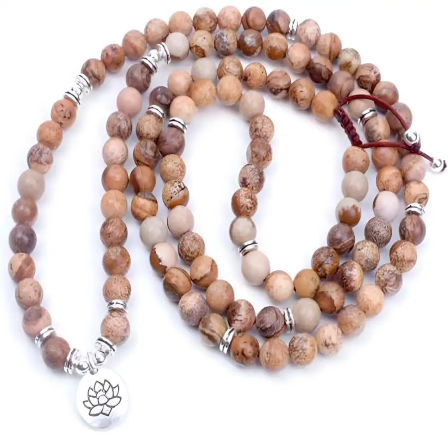 

8mm Picture stone Beads Mala Tassels Necklace Yoga Men's Nirvana Chaplet Meditation Buddha tassel Tibetan Buddhist Bead Japa