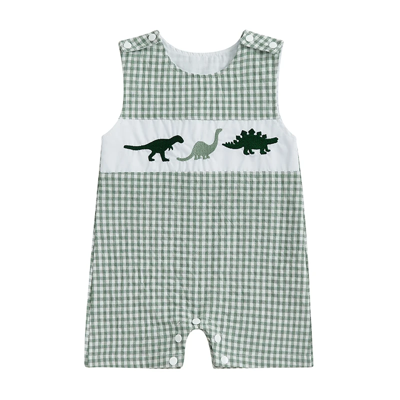 

Baby Romper, Sleeveless Plaid Embroidery Summer Bodysuit Overalls for Girls Boys