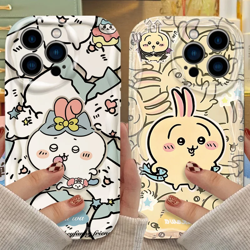 

C-Chiikawas Wave Case for iPhone 16 E 15 Pro Max 14 13 12 Mini 11 Pro Max XS X 8 7 Plus Liquid Silicone Shockproof Covers Funda