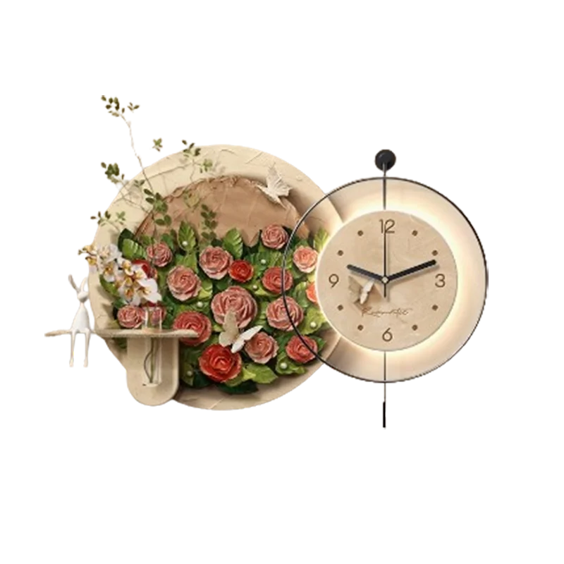 

French Painting Hanging Wall Clock Living Room 2025 Silent Modern Clock Design Restaurant Display Reloj Pared Room Decoration