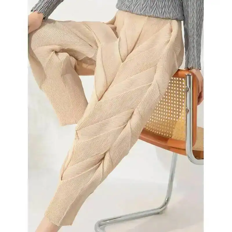 

Pleated Versatile Slim Pencil Pants Women Elastic High Waist Solid Color Trousers Casual 2023 Autumn New 29LVN