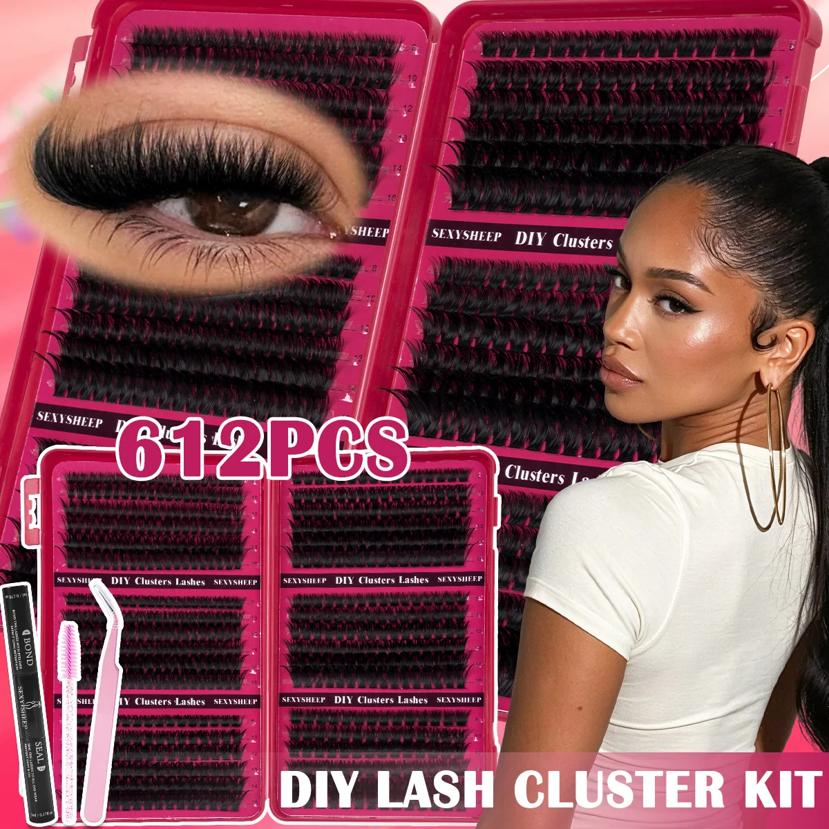 DIY Lash Clusters Kit Individual Lashes Dramatic Mink Eyelashes Mix Styles with Lash Bond&Seal Tweezer Halloween Christmas Gift