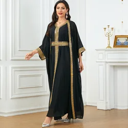 Maxi abiti in Chiffon per le donne Solid scollo a v abaya Dubai Arabia caftano caftano Marocain abito musulmano donna abbigliamento islamico Robe