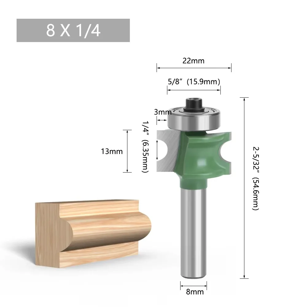 1PC 8MM Shank Milling Cutter Wood Carving Bullnose Half Round Bit Endmill Router Bits Wood 2 Flute Bearing Woodworking Tools