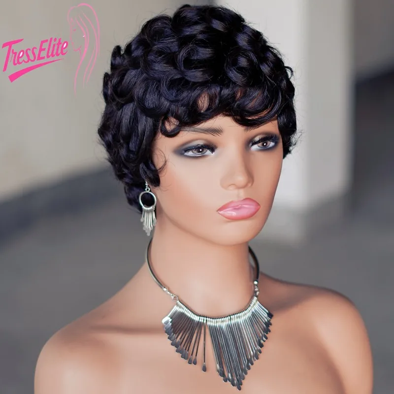 

High Quality African Short Elf Mechanized Wig Natural Color Curly Hairstyle for Stylish Comfortable Wear Everyday Use Events