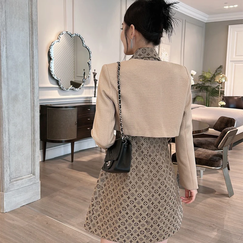 Elegant Luxury Women’s Suit Designer Style For Autumn Winter Letter Printed Flip Collar Tank Skirt Coat Two Piecesкостюм женский