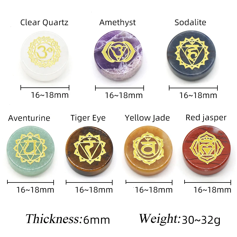 Seven Chakras Flat Round Beads Piece Healing Yoga Stone Natural Stone Spirit Mineral Gem Crafts Home Decoration Pendant