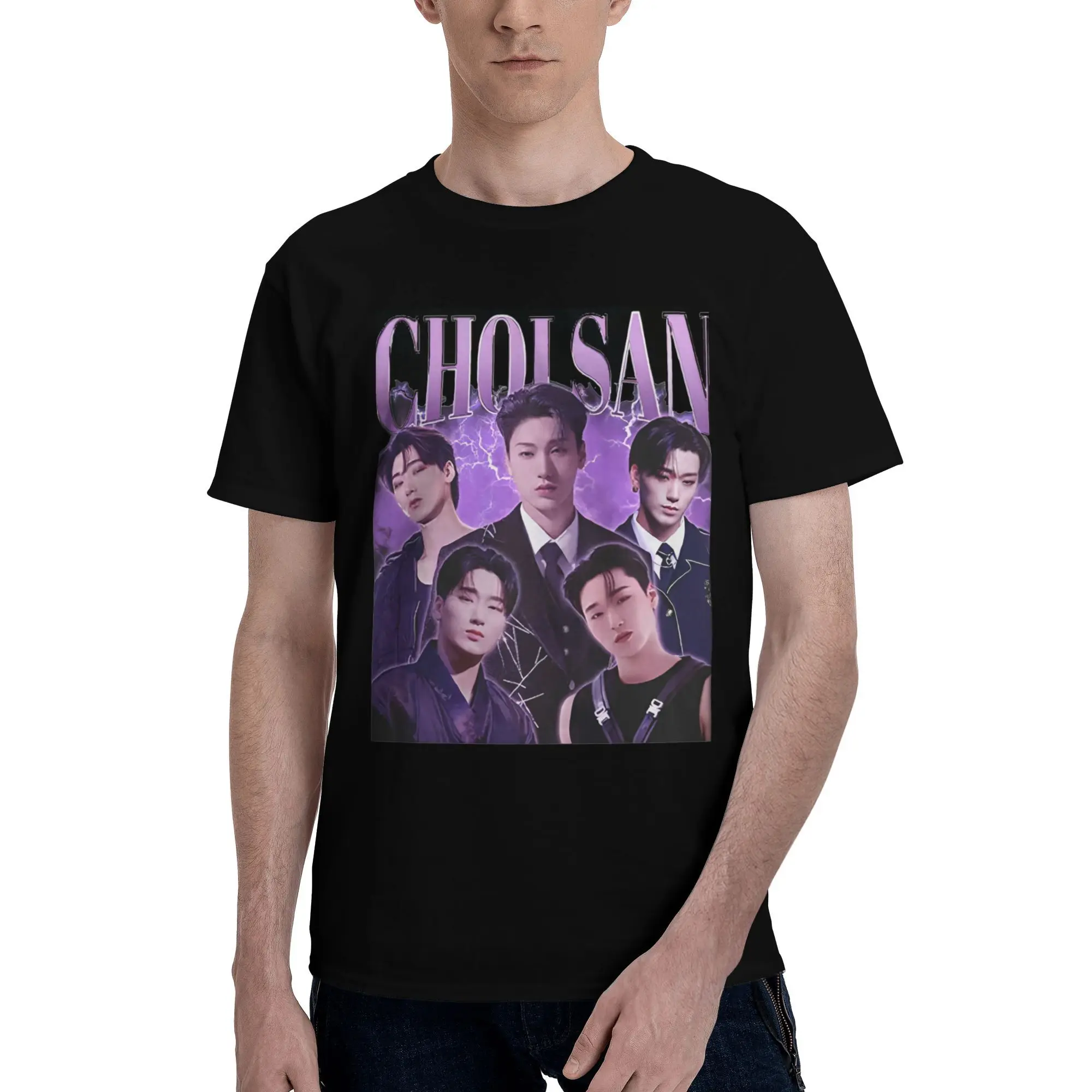 Men's T-Shirt Choi San ATEEZS  Novelty Pure Cotton Tee Shirt Short Sleeve  T Shirt Round Collar Clothing Unique