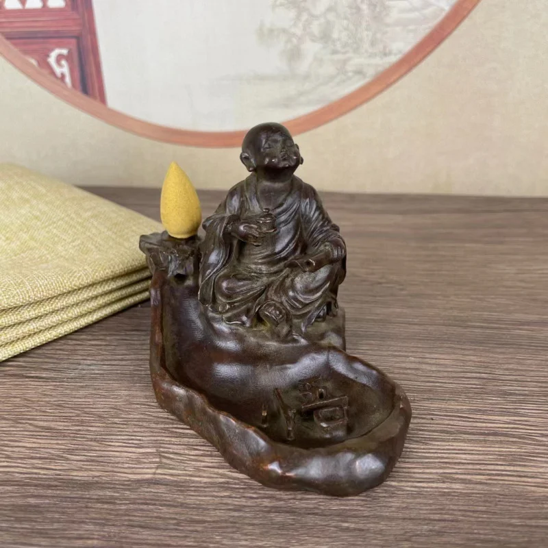 Monk Desktop Backflow Burner, Brass Little Novice Chess Incense Holder, Pet, Tea Art Decorative Craft O