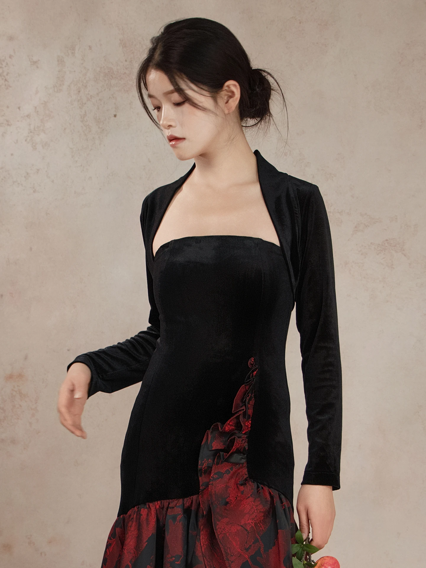 2025年新作-ベルベット-オープンカーディガン-長袖-レディース-アウター-スリミングショルダーショール-中華風装飾-無地-ポリエステル繊維