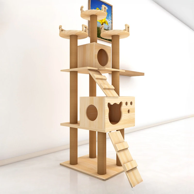 

Multistory Cat Villa Large Cat Climbing Frame Solid Wood Cat Nest Wooden Cat Shelf Cat Scratching Post Pet Scratch Toy