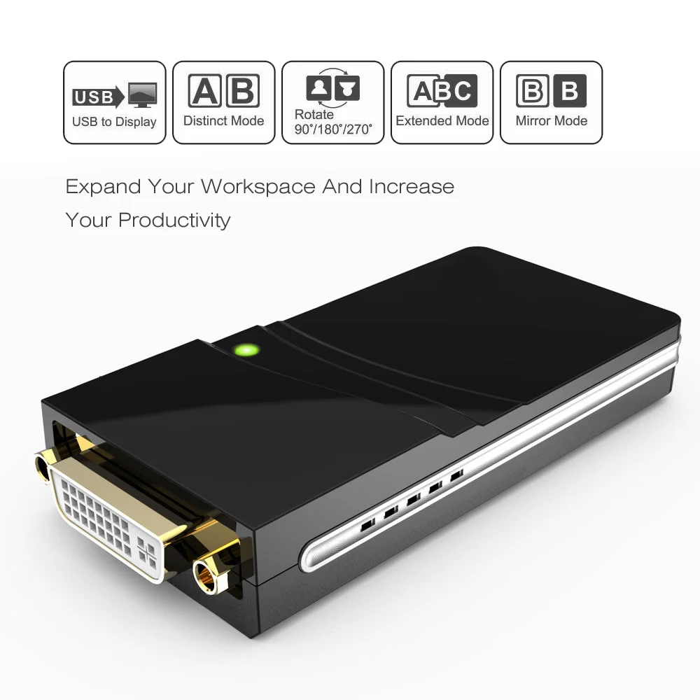 2.0 USB do portu DVI/VGA/HD konwerter z wieloma wyświetlaczami zewnętrzna karta graficzna 1080P Adapter wideo do projektora Monitor do komputera systemu Windows