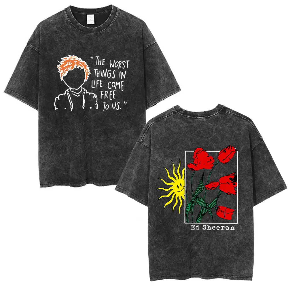 Ed Sheeran Mathematics Tour Concert Vintage Washed T shirts Men Women Fashion Harajuku T-shirts Casual Loose T-shirt