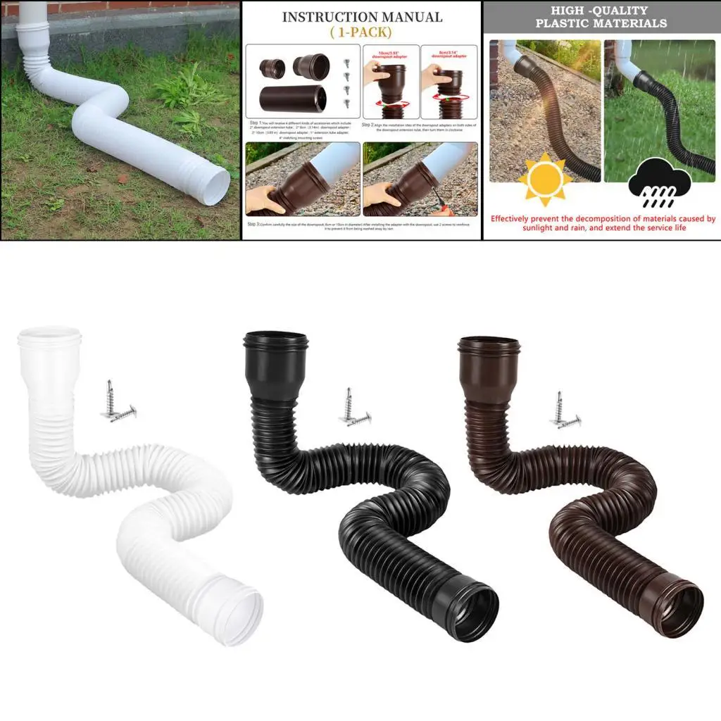 Rain Gutter Downspout Extensions with Screws Connector Retractable for Rainwater Drainage Flexible for Yard Garden House Gutter