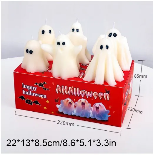 6PCS Halloween Ghost Aromathe Candles Decor Whole Cute Halloween Candles Gifts Set Room Decor for Dining Table Party Bedroom