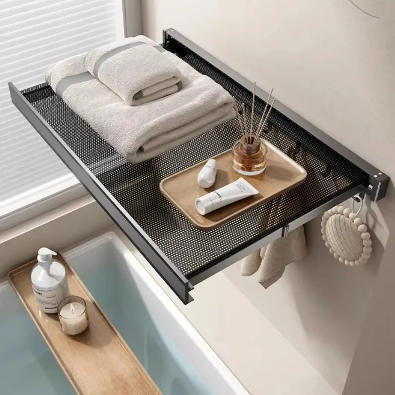 Hidden Folding Towel Rack, Bathroom Integrated Towel Bar, Clothes Hanging Rack, Wall Mounted Storage Shelf