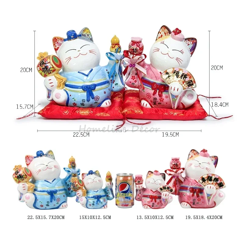 Japanese Ceramic Maneki Neko Lucky Cat Money Box Fortune Cat Feng Shui Crafts Centerpiece Home Decoration Wedding Newlyweds Gift