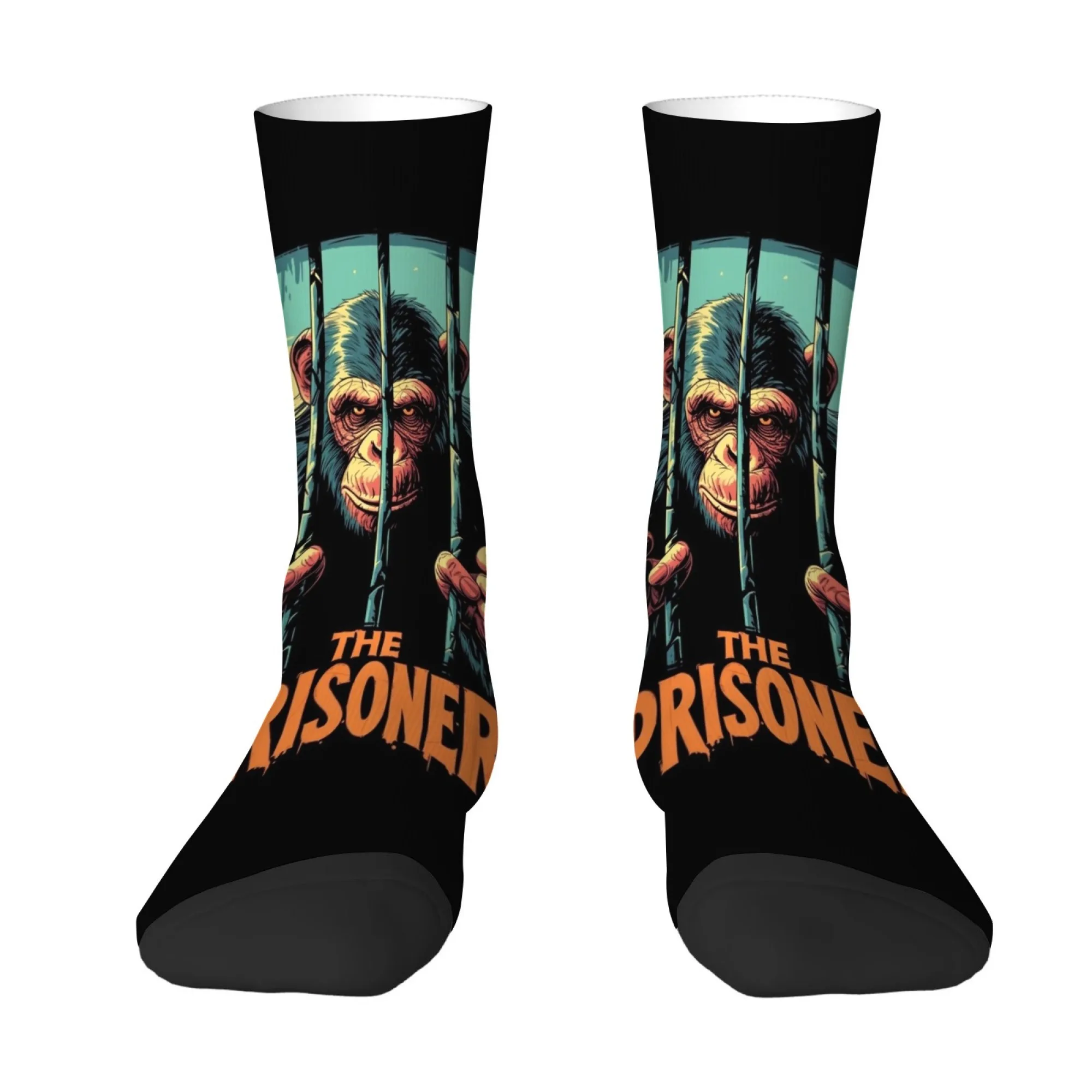 Fun Prisoner Monkey Men's Mid-Calf Socks Non-Slip Soft Socks Street Style Hip Hop Quirky and Novel Harajuku Style Men Socks