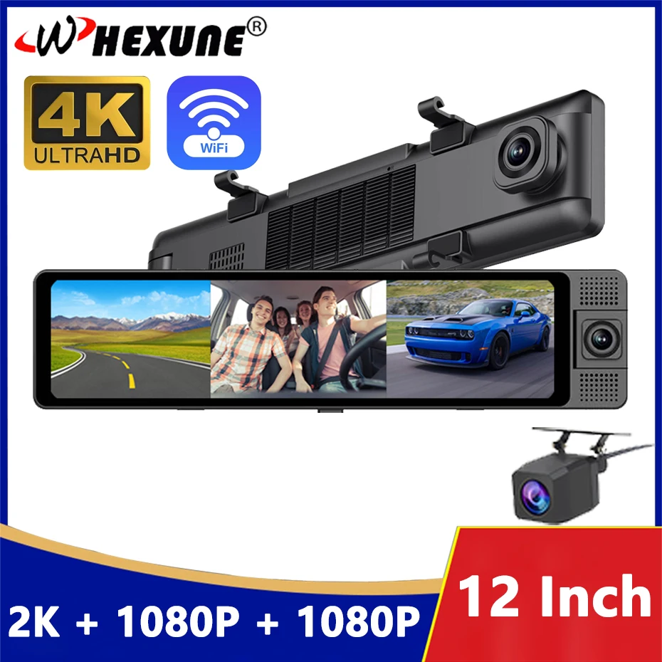 

Car DVR K68 Dash Cam 4K 5Ghz WiFi Rearview Mirror 3 Camera Len Front/Cabin/Rear Cam GPS Tracker Night Vision 24h Parking Monitor