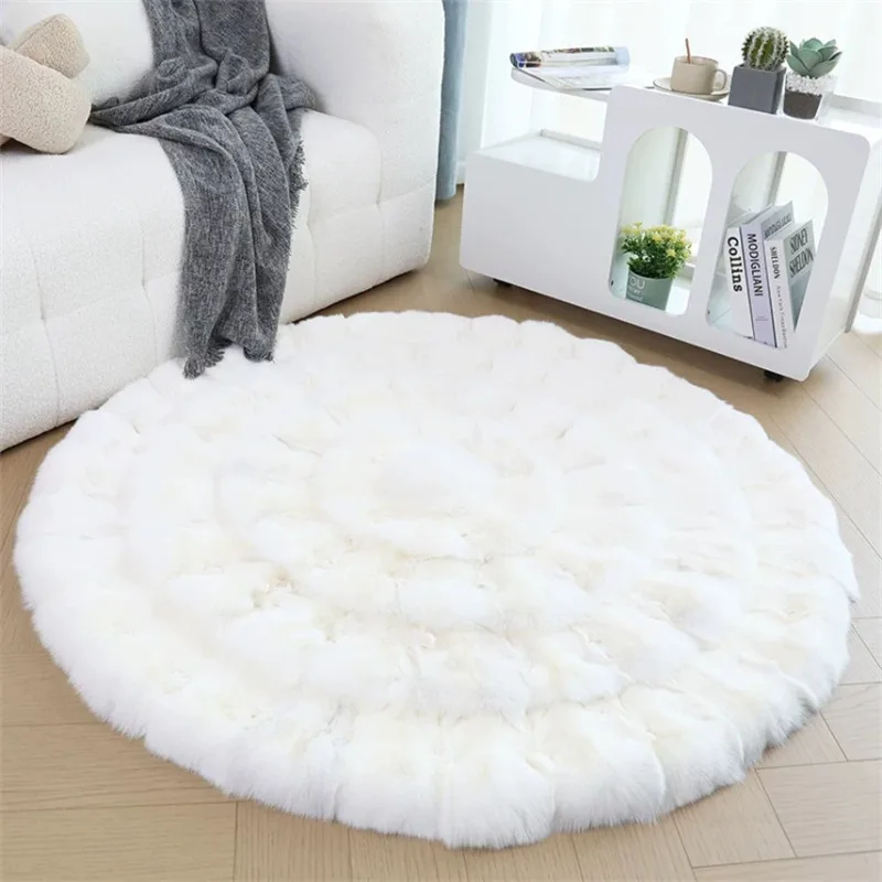 Round fox Fur Blanket Morden Hot Sale Fluffy Natural fox Fur Carpet Different Color Factory Customize  Bedroom Floating Window