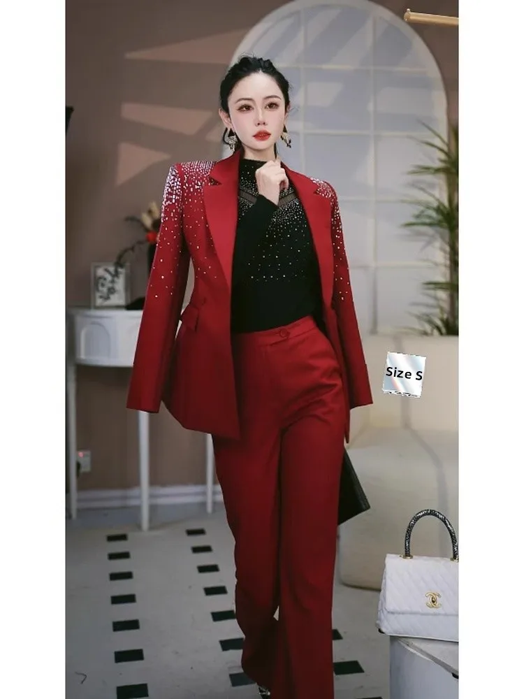 

Elegant Business Women's Suit Set Fashionable Slimming Luxury Formal Design Professional Pantsuit Chinese Style Long Sleeve