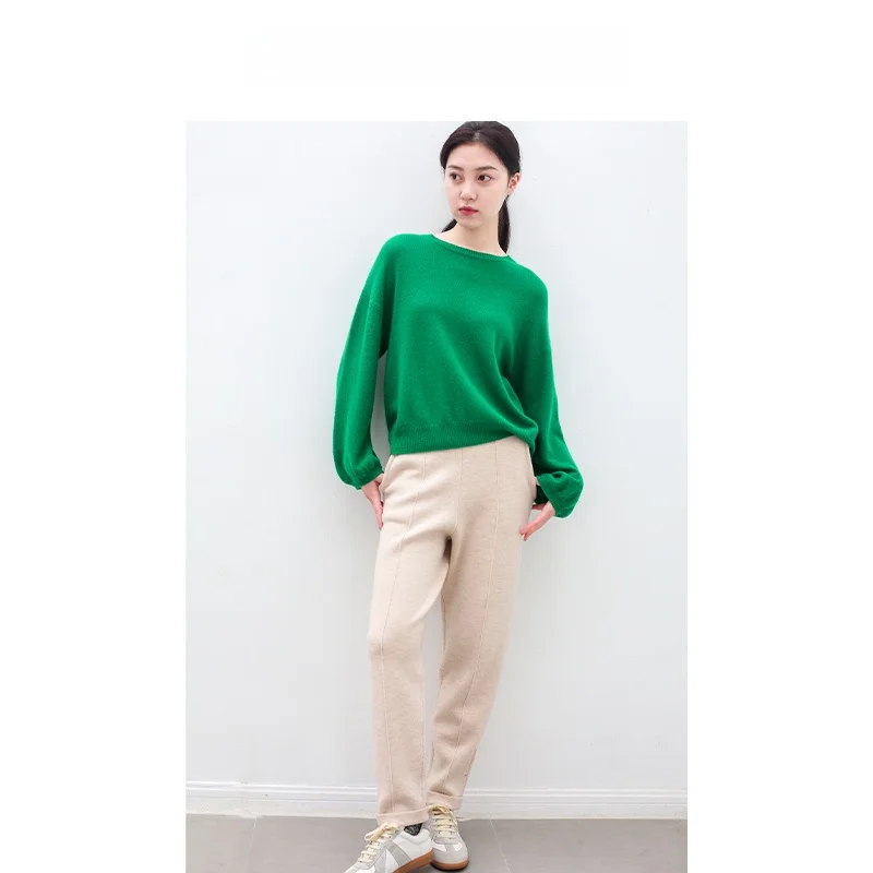 

Удобные женские зауженные брюки из шерстяного трикотажа с высокой талией и эластичным поясом, предотвращающие скатывание ткани