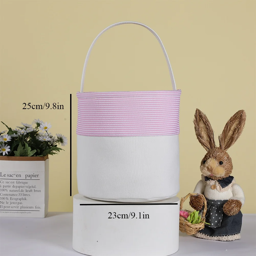 Maßgefertigter Seersucker-Osterkorb, Patchwork-Süßigkeiten-Geschenk-Aufbewahrungstasche für Kinder, Eiersuche, Frühlingsparty-Zubehör mit Griff – Detail 5