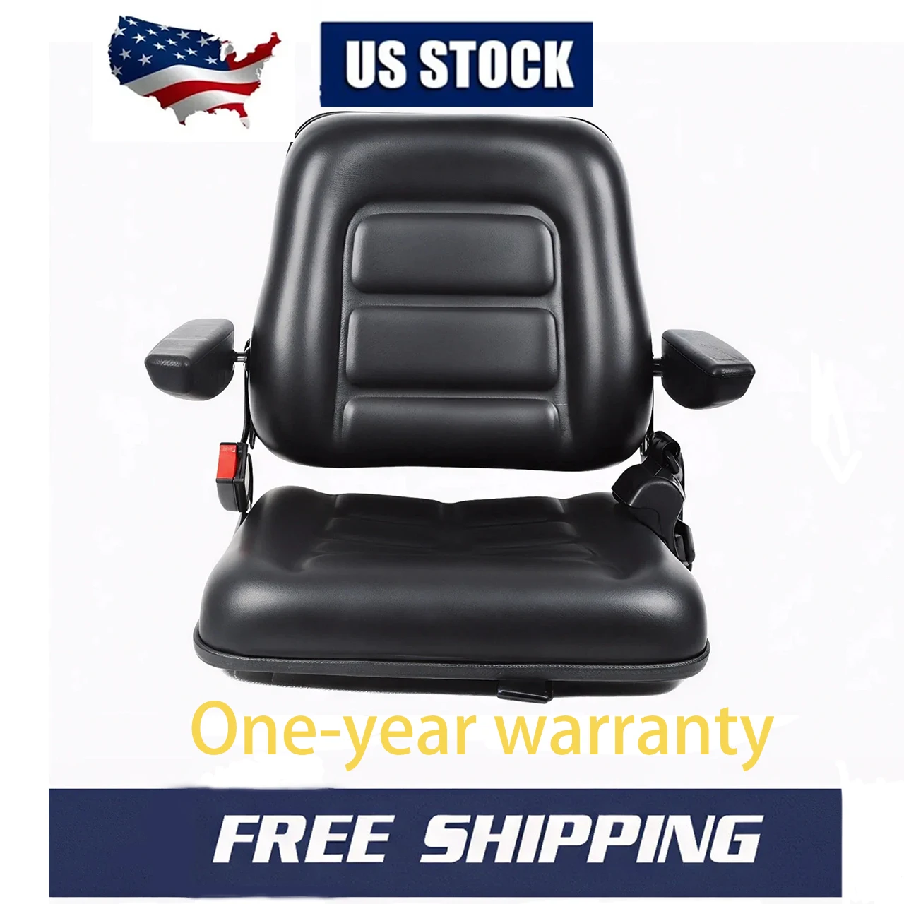 

Universal Forklift Seat, Tractor Seat with 180° Adjustable Backrest, Slides, and Micro Switch; High-Density Foam; Waterproof PVC