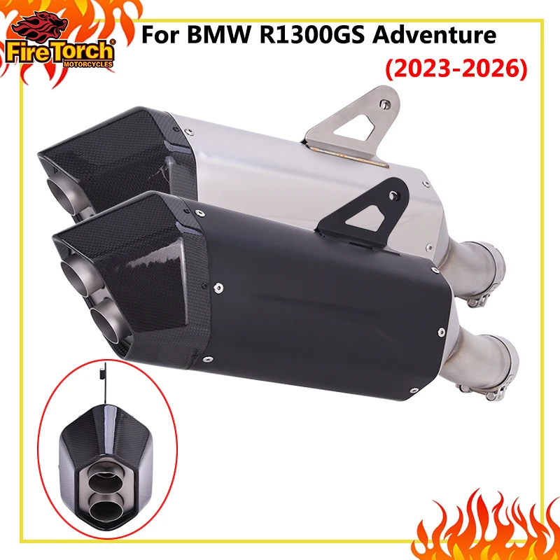 Slip On For BMW R1300GS Adventure R1300 GS 2023 2024 2025 2026 Motorcycle Exhaust 2 Holes Escape Link Pipe Carbon Fiber Muffler