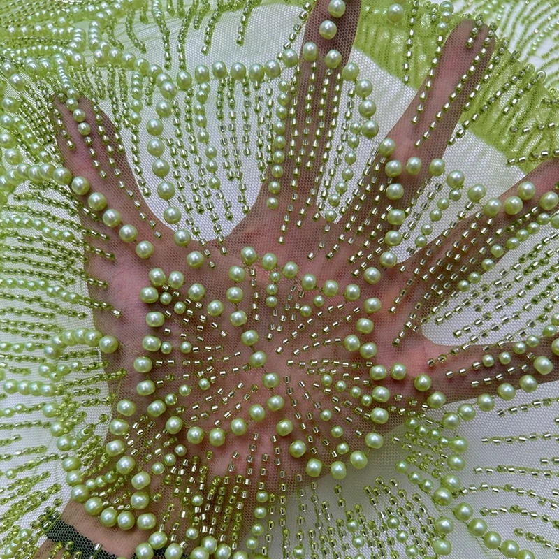 Elegant Beaded Lace Fabric Embroidered Heavy Big Pearl Lace Sequin Net Lace Fabric With Pearl Luxury Clothing Sewing Accessories