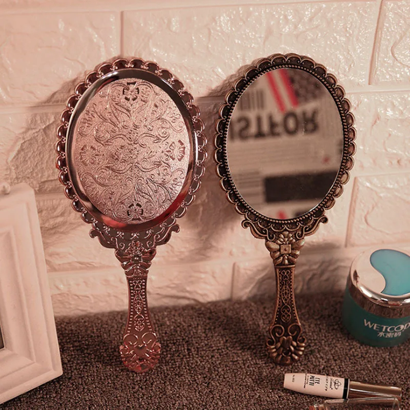 

Vintage Vanity Decorative Mirror Hand with Handle Antique Round Cosmetic Makeup Mirror Compact Miroir Mural Bohemian Decoration