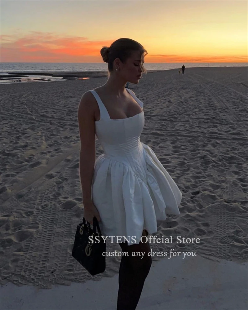 SSYTENS Short Party Dresses Square Neck Spaghetti Straps Evening Dresses Princess Mini Customized Above knee Wedding Prom Gowns