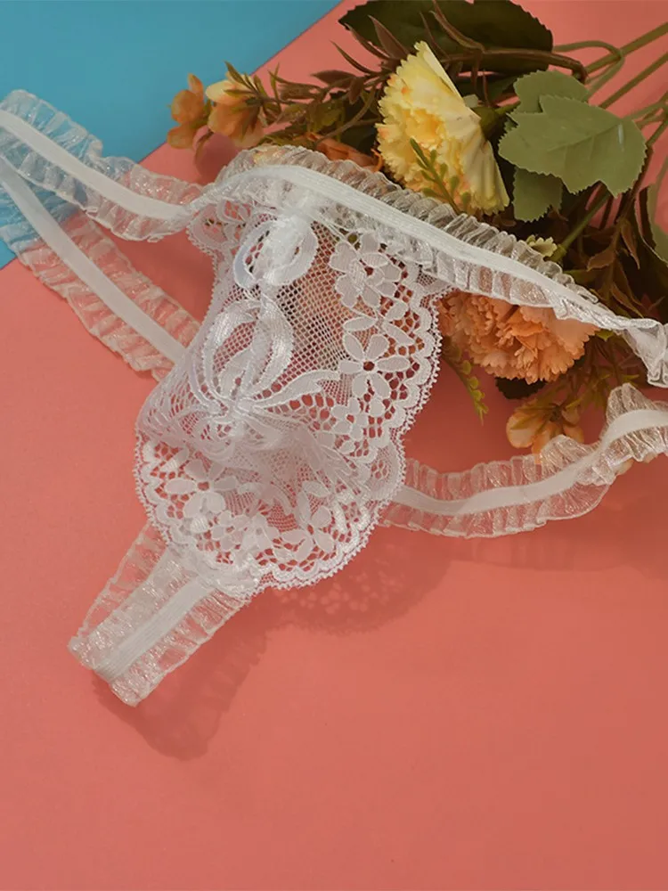 

Sexy Men's Lace Stretch Breathable Thong Ultra-Thin Underwear For Hot Man See-through Femboy Mesh Low Rise G Strings Panties