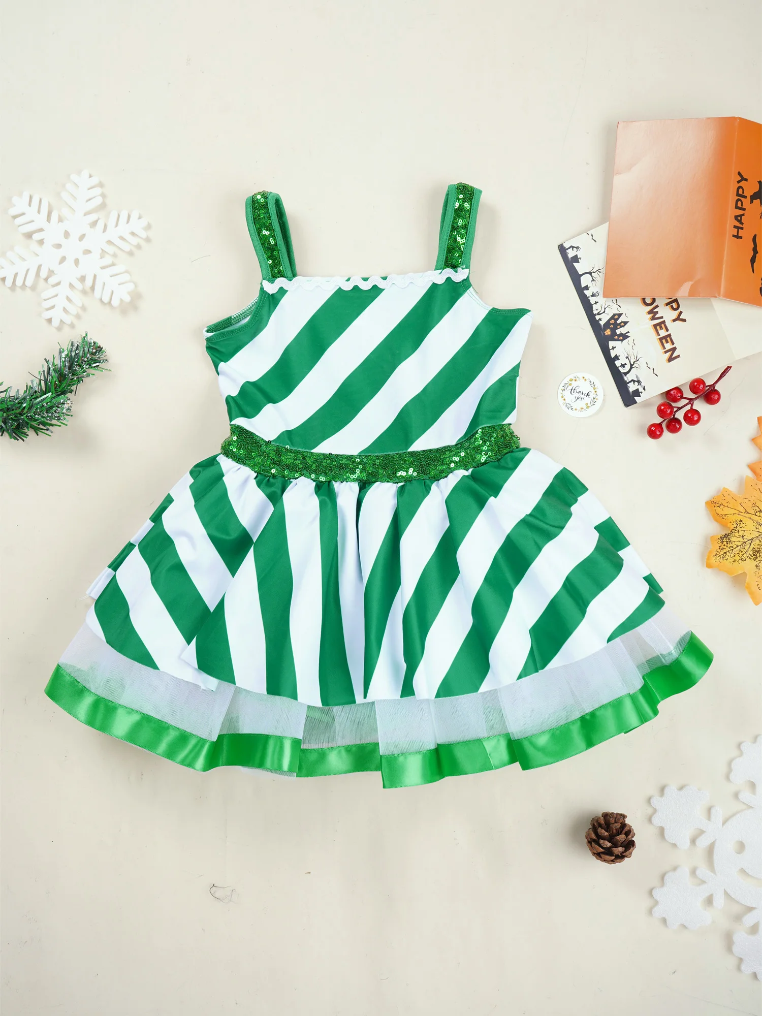 

Kids Girl Shiny Sequins Striped Christmas Dance Costume Figure Skating Roller Skating Twirling Leotard Dress Ballerina Dancewear