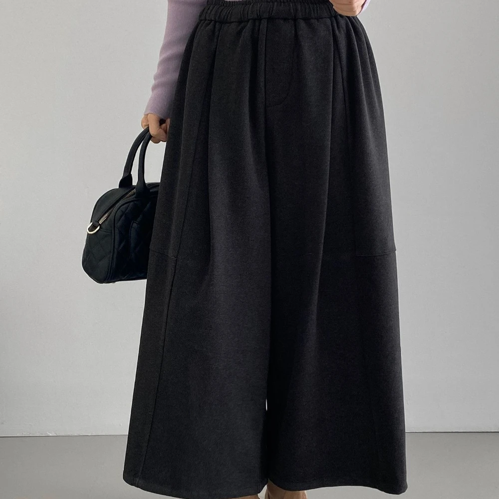 TWOTWINSTYLE 솔리드 스플라이스드 폴드 한국 스타일 바지 여성용 하이웨이스트 루즈 미니멀리스트 캐주얼 와이드 레그 팬츠 가을 패션